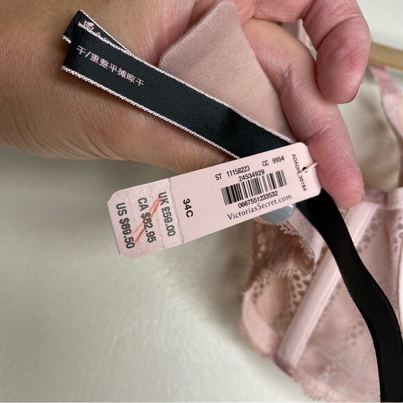 Victorias Secret Bra Very Sexy Lightly Lined Plunge Two Tone Lace Pink Size 34C - Picture 7 of 8